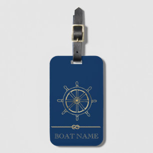 Nautical Gold Boat Wheel,Navy Blue    Luggage Tag