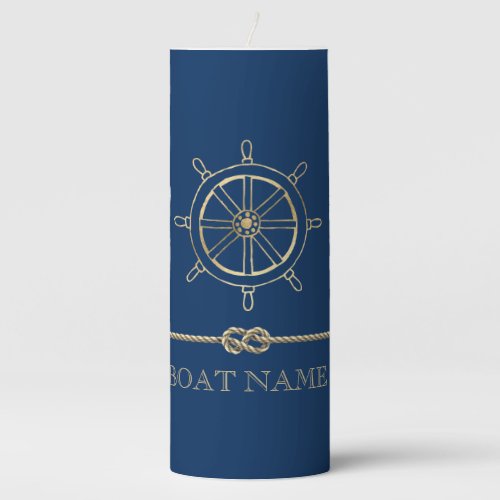 Nautical Gold Boat WheelNavy Blue   Pillar Candle