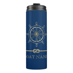 Nautical Gold Boat Wheel,Navy Blue Thermal Tumbler