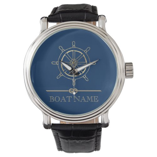 Nautical Gold Boat WheelNavy Blue    Watch