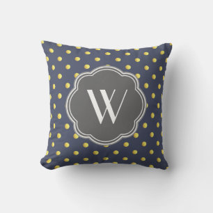 Nautical Gold Dots & Navy Blue Throw Pillow