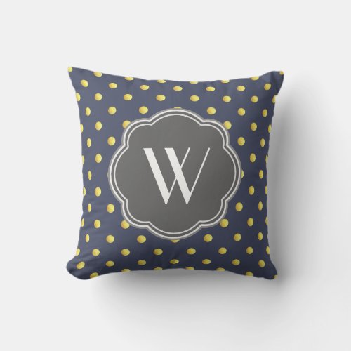 Nautical Gold Dots  Navy Blue Throw Pillow