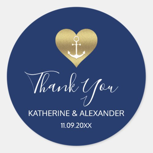 Nautical Gold Heart Anchor Navy Blue Wedding Seals