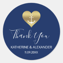 Nautical Gold Heart Anchor Navy Blue Wedding Seals