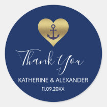 Nautical Gold Heart Anchor Navy Blue Wedding Seals