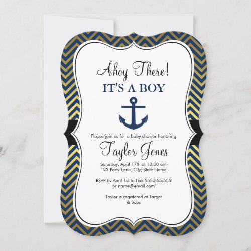 Nautical Gold  Navy Baby Shower Invitation