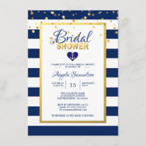 Nautical Gold Navy Blue Stripes Bridal Shower Invitation