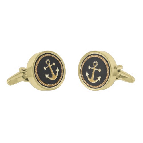 Nautical Gold Rope and Anchor Gold Cufflinks