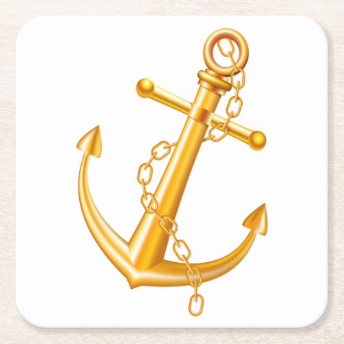 Nautical Gold Ship Anchor Beach Summer Wedding Square Paper Coaster