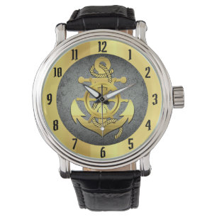 Nautical gold ship/boat anchor/blue watch