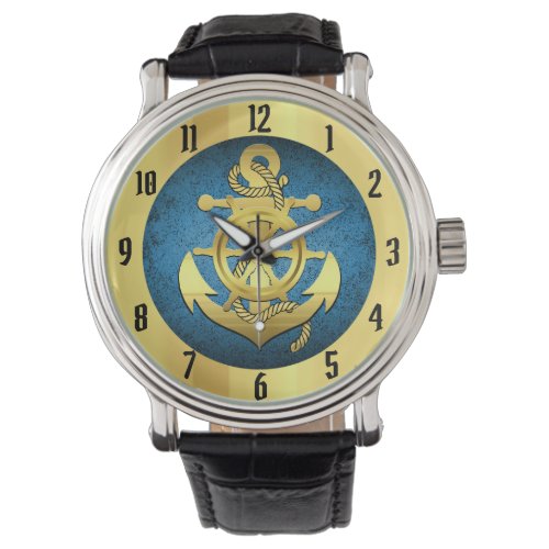 Nautical gold shipboat anchorblue watch