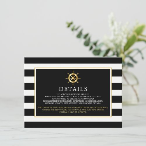 Nautical Gold Wheel Black  Gold Wedding Detail Enclosure Card