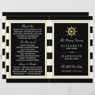Nautical Gold Wheel, Black/Gold Wedding Programme