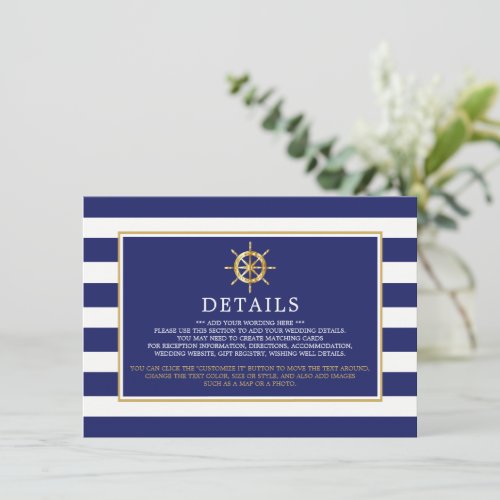 Nautical Gold Wheel Navy  Gold Wedding Detail Enclosure Card