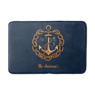 Nautical Golden Ship’s Anchor Bath Mat