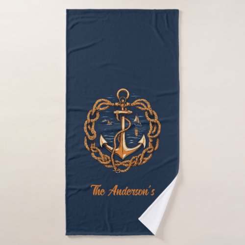 Nautical Golden Shipâs Anchor Bath Towel Set