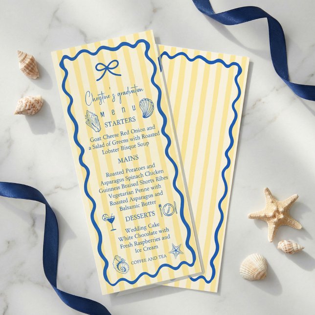 Nautical Graduation Party Menu Card | Blue Coastal (Nautical Graduation Party Menu Card | Blue Coastal#graduationmenu #graduationparty #graduationdecor )