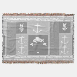 Nautical Gray Anchor Fish Weather Vane Pattern Throw Blanket