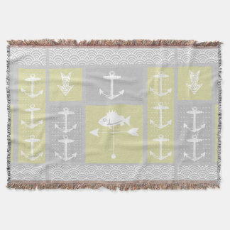 Nautical Gray Anchor Fish Weather Vane Pattern Throw Blanket