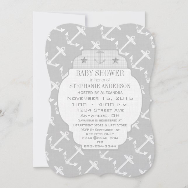 Nautical Gray Anchor Invitation (Front)