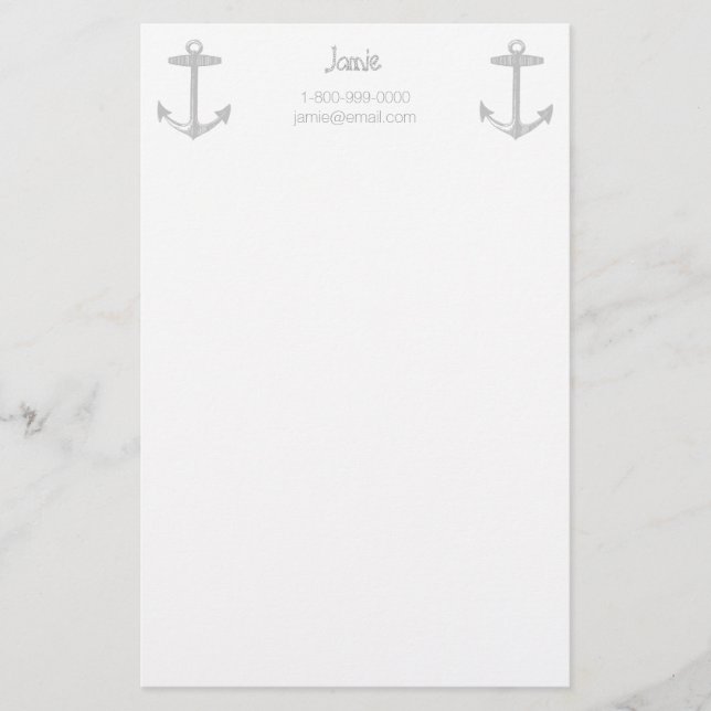 Nautical Gray Anchor Stationery (Front)