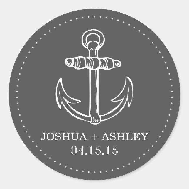 Nautical Gray Anchor Wedding Date Stickers (Front)