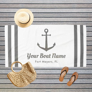 Nautical Gray and White Custom Boat Name Beach Beach Towel