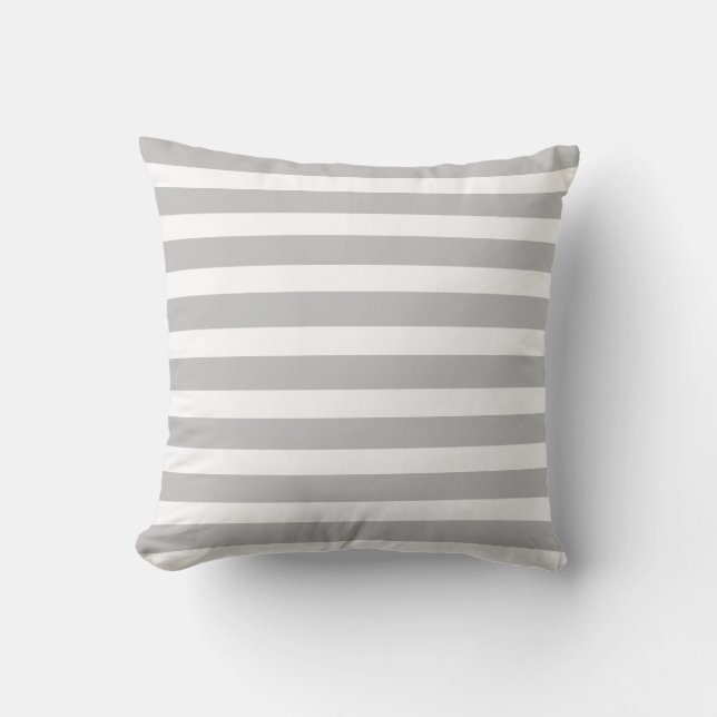 Nautical Gray and white Striped Throw Pillow (Front)