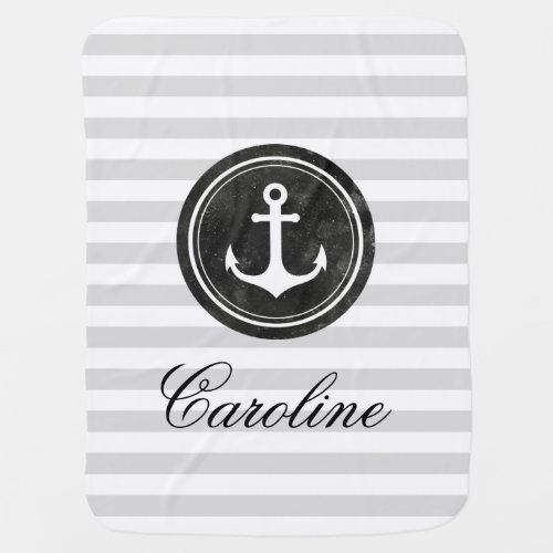Nautical Gray Stripes Personalized Name Baby Blanket