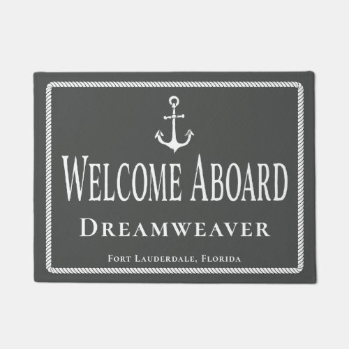 Nautical Gray Welcome Aboard Boat Name Anchor  Doormat