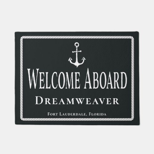 Nautical Gray Welcome Aboard Boat Name Anchor Doormat