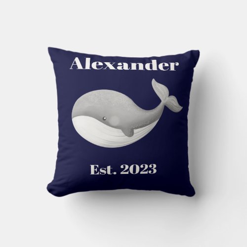 Nautical Gray Whale Stripes  White and Navy Blue Throw Pillow