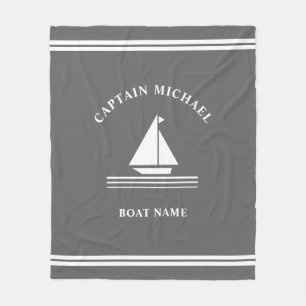 Nautical Gray White Boat Name Boating Illustration Fleece Blanket