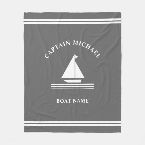 Nautical Gray White Boat Name Boating Illustration Fleece Blanket
