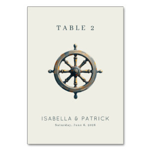 Nautical Gray Wooden Ship's Wheel Table Number