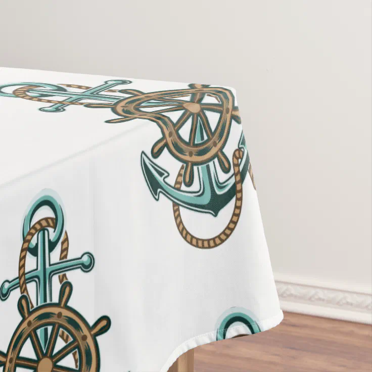 Nautical Green Anchor Boating Marine Theme Tablecloth | Zazzle