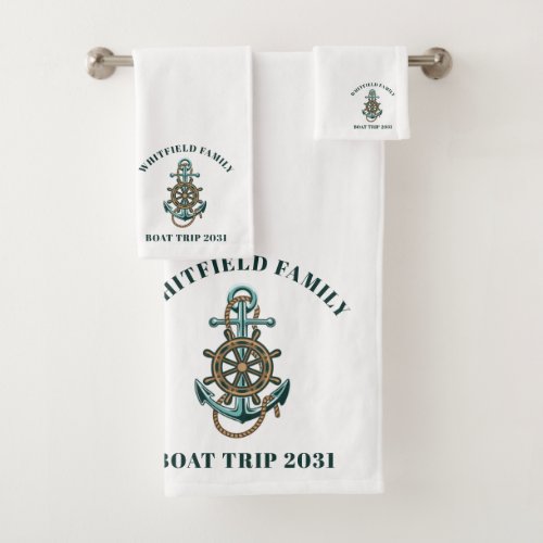 Nautical Green Anchor Family Vacation Trip Custom Bath Towel Set