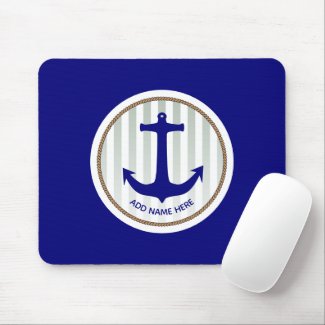 Nautical Grey Stripes and Blue Anchor