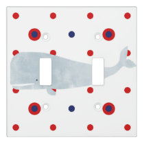 Nautical Grey Watercolor Whale Red Blue Name Light Switch Cover