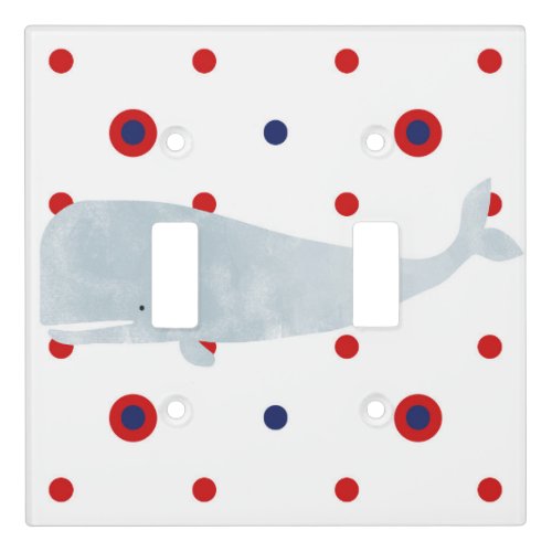 Nautical Grey Watercolor Whale Red Blue Name Light Switch Cover