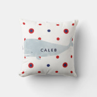 Nautical Grey Watercolor Whale Red Blue Name