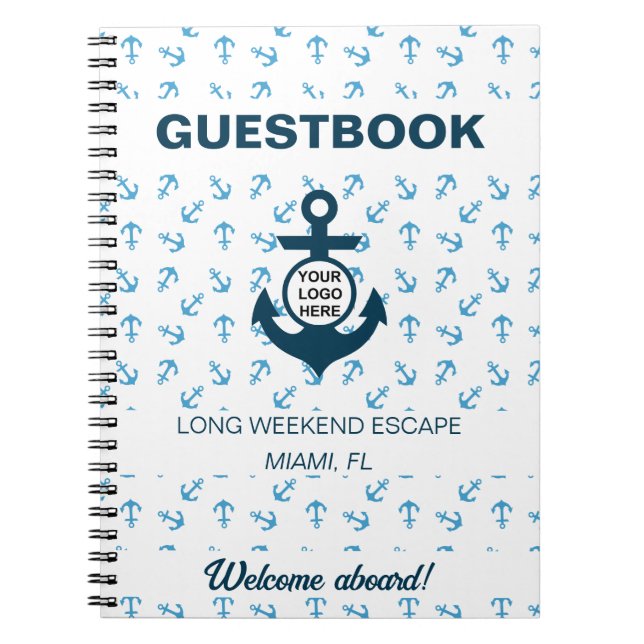 Nautical Guestbook Navy and light blue Anchor Notebook (Front)
