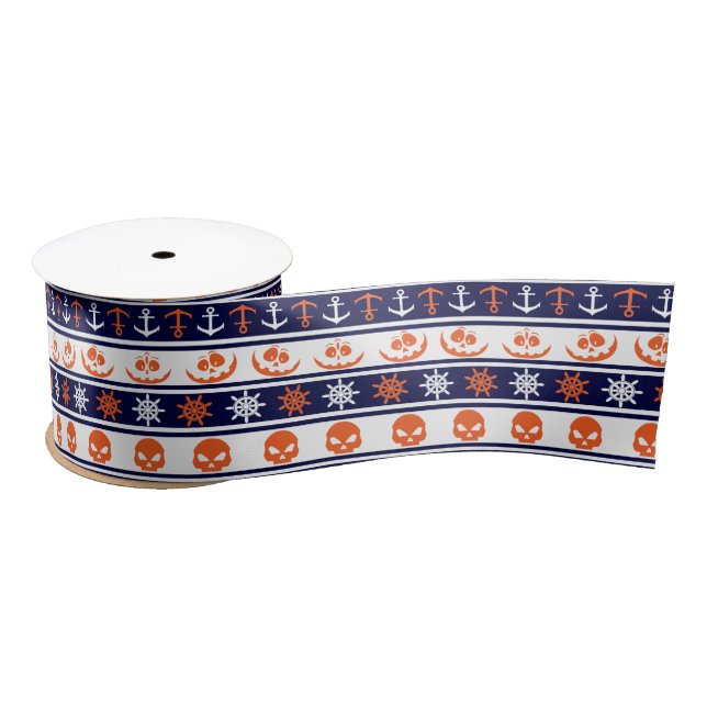 Nautical Halloween pattern Satin Ribbon (Spool)