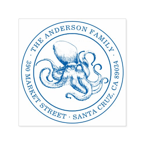 Nautical Hand_drawn Octopus Round Return Address Self_inking Stamp