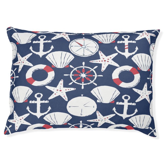 Nautical hand drawn  pet bed (Front)