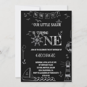 Nautical hand drawn sailor one birthday invitation