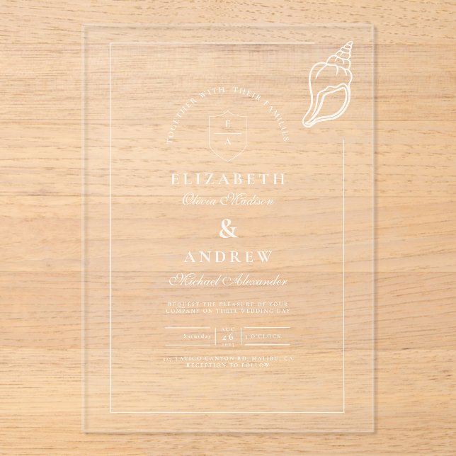 Nautical Hand Drawn Wedding Acrylic Invitations (Front)