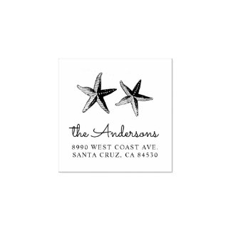 Nautical Hand-painted Starfish Return Address Rubber Stamp