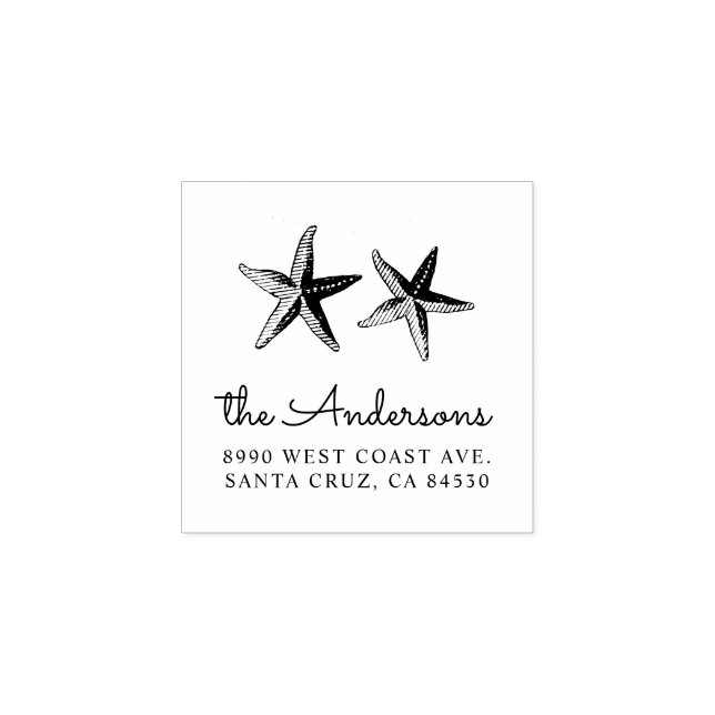 Nautical Hand-painted Starfish Return Address Rubber Stamp (Imprint)