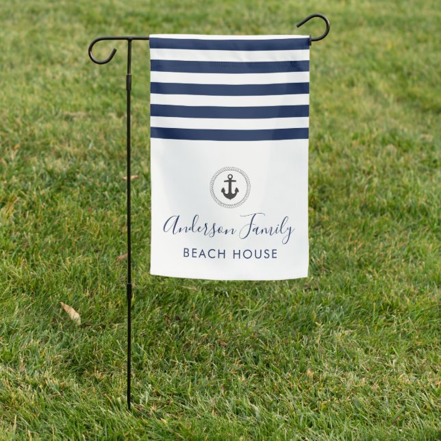 Nautical Handwritten Family Beach House Garden Flag (In SItu)